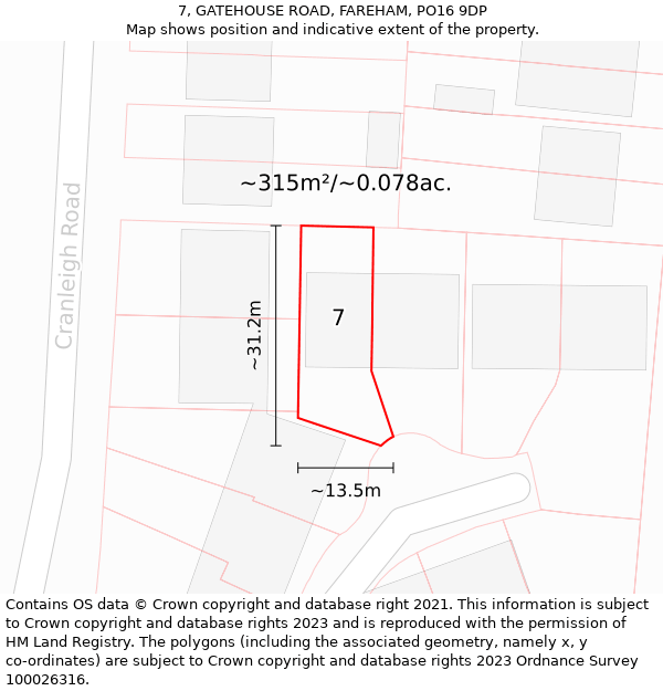 7, GATEHOUSE ROAD, FAREHAM, PO16 9DP: Plot and title map