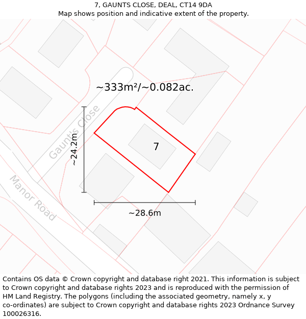 7, GAUNTS CLOSE, DEAL, CT14 9DA: Plot and title map