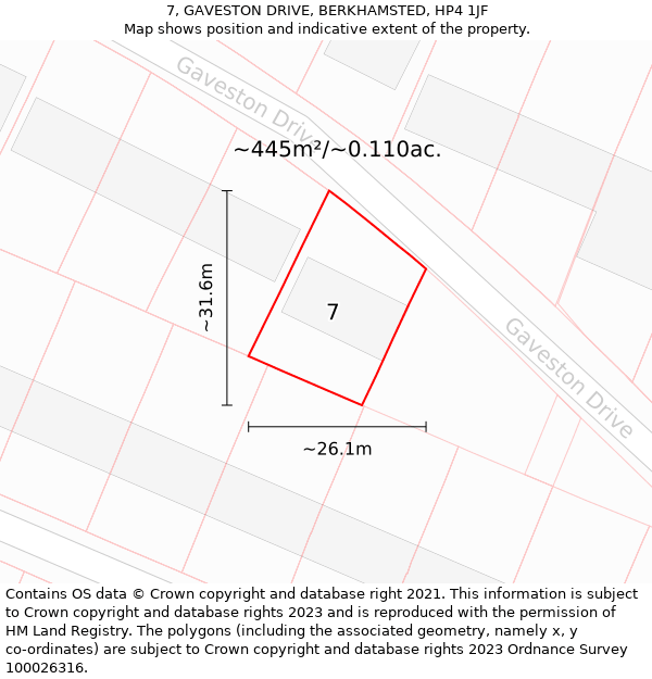 7, GAVESTON DRIVE, BERKHAMSTED, HP4 1JF: Plot and title map