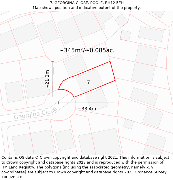 7, GEORGINA CLOSE, POOLE, BH12 5EH: Plot and title map