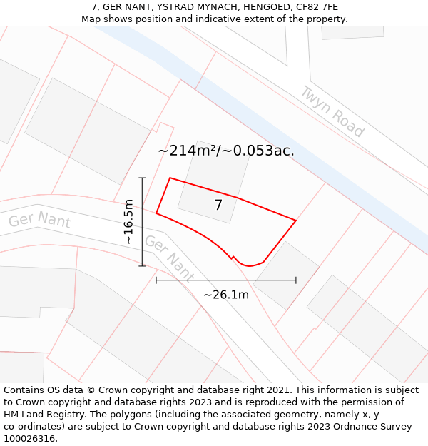 7, GER NANT, YSTRAD MYNACH, HENGOED, CF82 7FE: Plot and title map