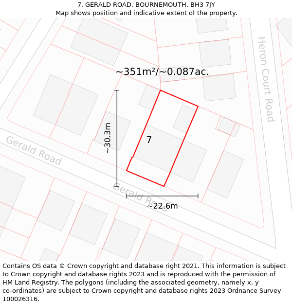 7, GERALD ROAD, BOURNEMOUTH, BH3 7JY: Plot and title map