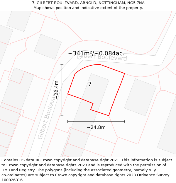 7, GILBERT BOULEVARD, ARNOLD, NOTTINGHAM, NG5 7NA: Plot and title map