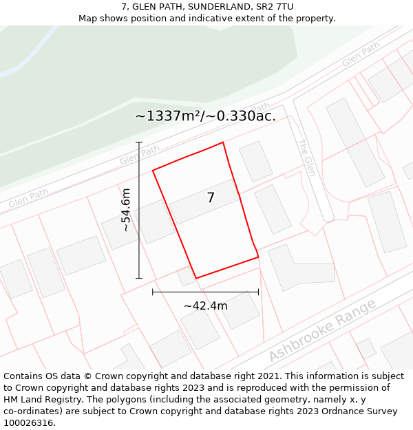 7, GLEN PATH, SUNDERLAND, SR2 7TU: Plot and title map