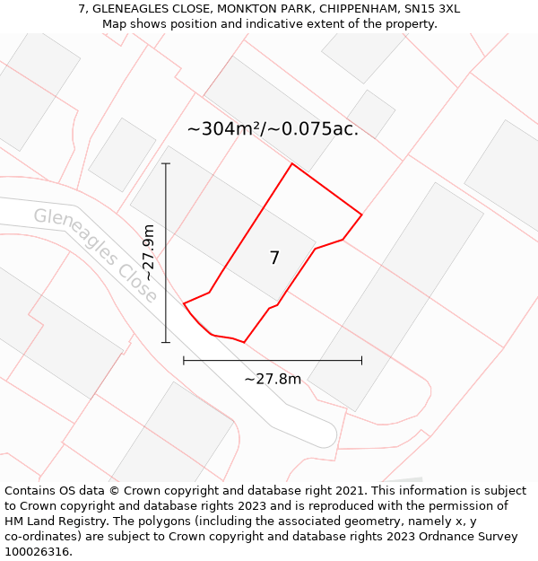 7, GLENEAGLES CLOSE, MONKTON PARK, CHIPPENHAM, SN15 3XL: Plot and title map