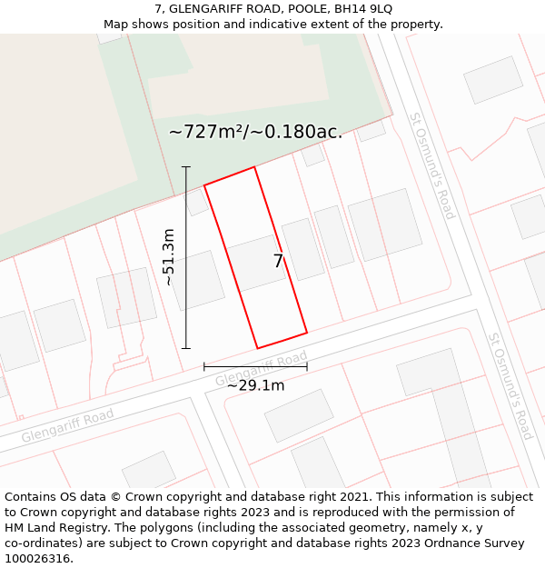 7, GLENGARIFF ROAD, POOLE, BH14 9LQ: Plot and title map