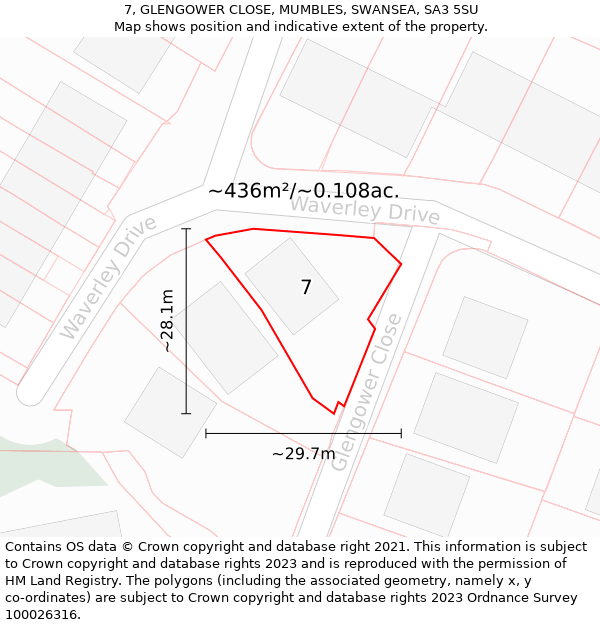 7, GLENGOWER CLOSE, MUMBLES, SWANSEA, SA3 5SU: Plot and title map