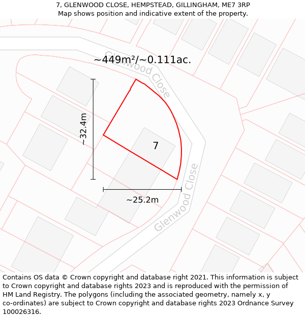 7, GLENWOOD CLOSE, HEMPSTEAD, GILLINGHAM, ME7 3RP: Plot and title map