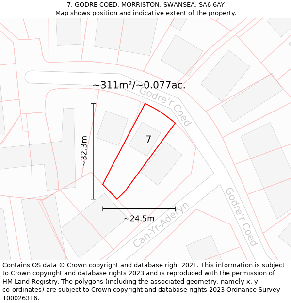 7, GODRE COED, MORRISTON, SWANSEA, SA6 6AY: Plot and title map