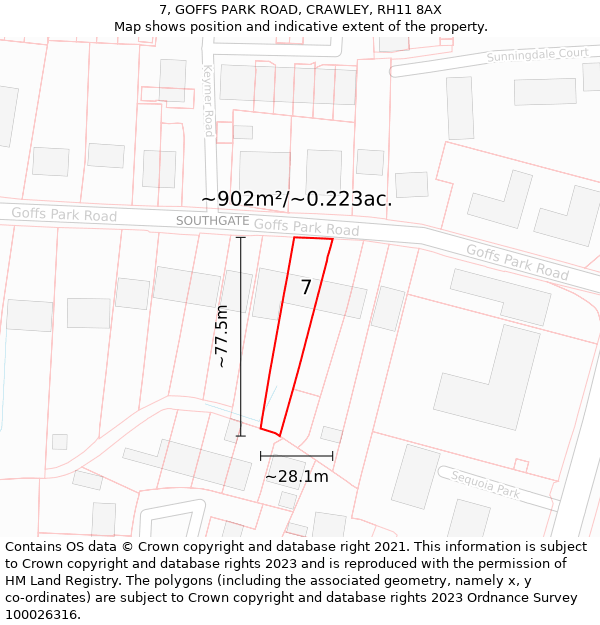 7, GOFFS PARK ROAD, CRAWLEY, RH11 8AX: Plot and title map