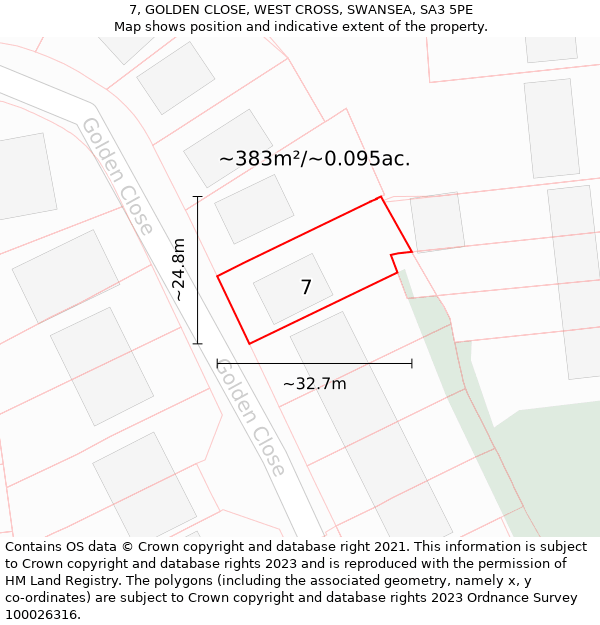 7, GOLDEN CLOSE, WEST CROSS, SWANSEA, SA3 5PE: Plot and title map