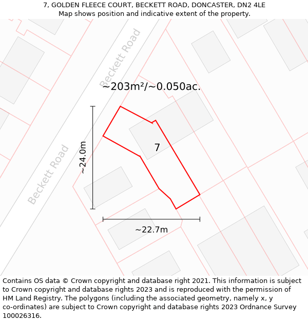 7, GOLDEN FLEECE COURT, BECKETT ROAD, DONCASTER, DN2 4LE: Plot and title map