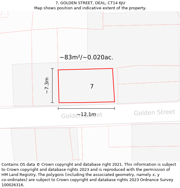 7, GOLDEN STREET, DEAL, CT14 6JU: Plot and title map