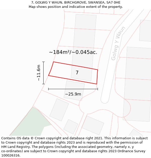 7, GOLWG Y WAUN, BIRCHGROVE, SWANSEA, SA7 0HE: Plot and title map