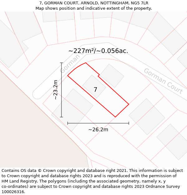 7, GORMAN COURT, ARNOLD, NOTTINGHAM, NG5 7LR: Plot and title map