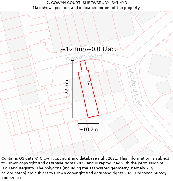 7, GOWAN COURT, SHREWSBURY, SY1 4YD: Plot and title map