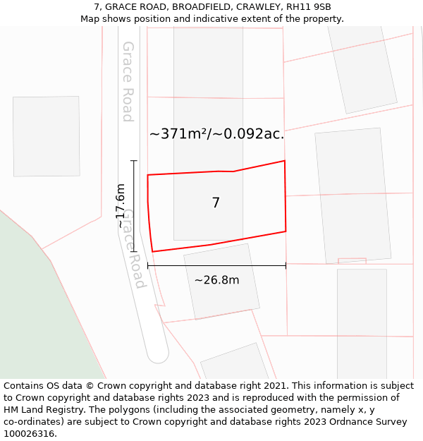 7, GRACE ROAD, BROADFIELD, CRAWLEY, RH11 9SB: Plot and title map