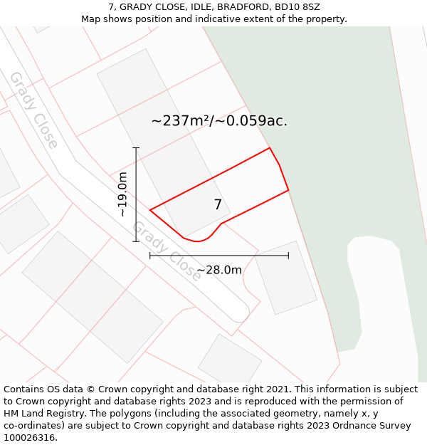 7, GRADY CLOSE, IDLE, BRADFORD, BD10 8SZ: Plot and title map