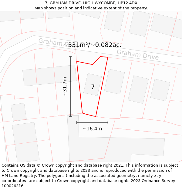 7, GRAHAM DRIVE, HIGH WYCOMBE, HP12 4DX: Plot and title map