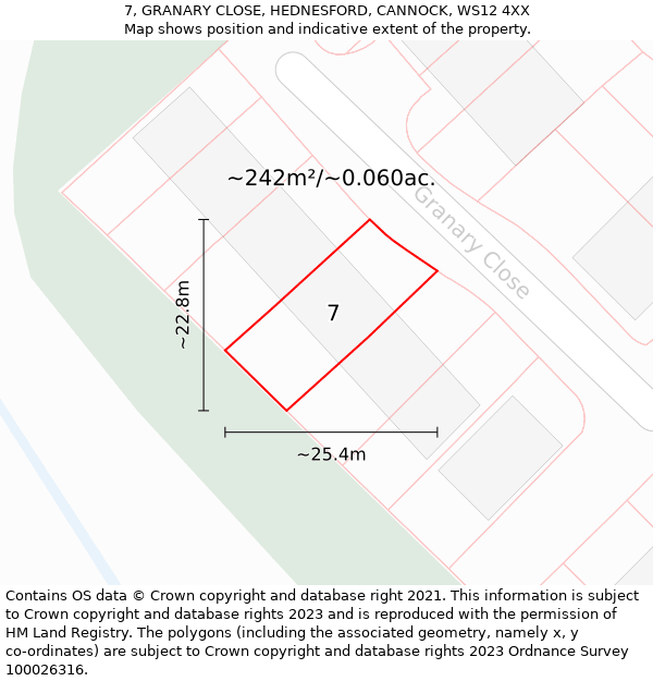 7, GRANARY CLOSE, HEDNESFORD, CANNOCK, WS12 4XX: Plot and title map