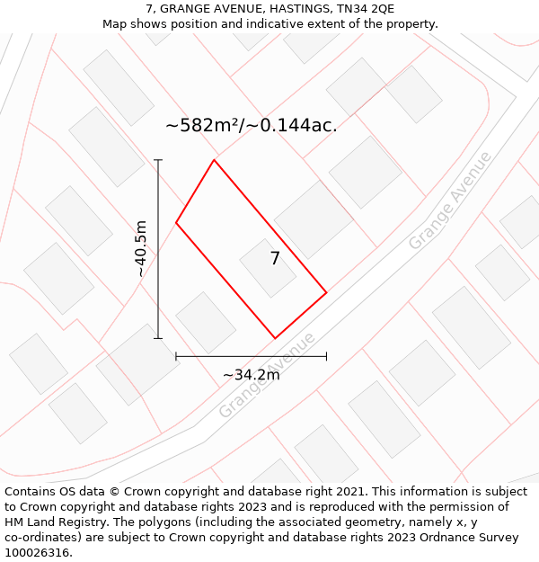 7, GRANGE AVENUE, HASTINGS, TN34 2QE: Plot and title map