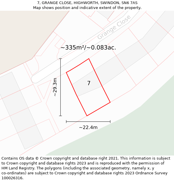 7, GRANGE CLOSE, HIGHWORTH, SWINDON, SN6 7AS: Plot and title map