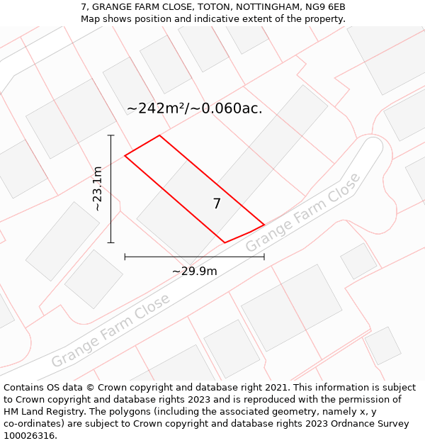 7, GRANGE FARM CLOSE, TOTON, NOTTINGHAM, NG9 6EB: Plot and title map