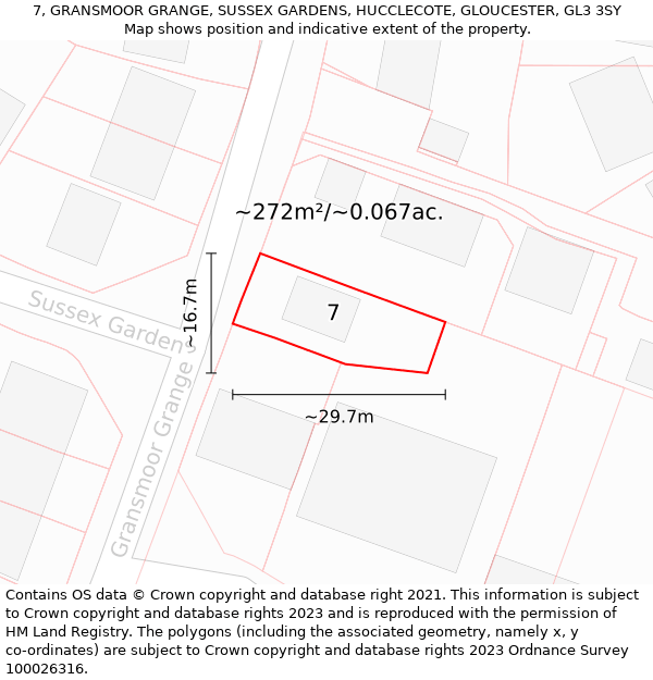 7, GRANSMOOR GRANGE, SUSSEX GARDENS, HUCCLECOTE, GLOUCESTER, GL3 3SY: Plot and title map