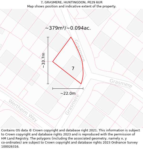 7, GRASMERE, HUNTINGDON, PE29 6UR: Plot and title map