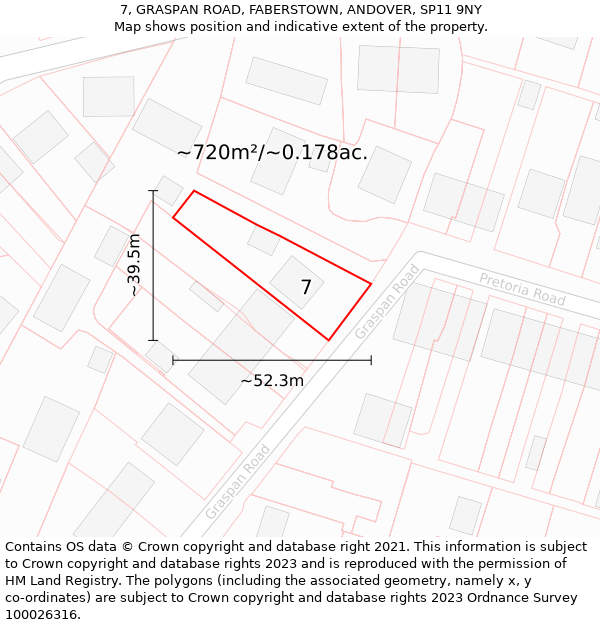 7, GRASPAN ROAD, FABERSTOWN, ANDOVER, SP11 9NY: Plot and title map