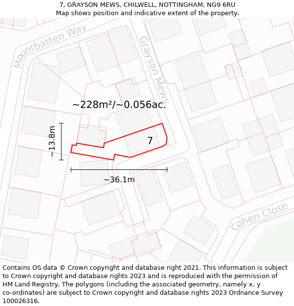 7, GRAYSON MEWS, CHILWELL, NOTTINGHAM, NG9 6RU: Plot and title map