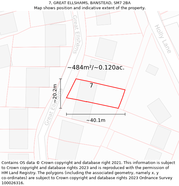 7, GREAT ELLSHAMS, BANSTEAD, SM7 2BA: Plot and title map