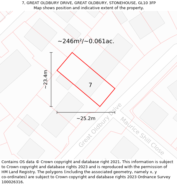 7, GREAT OLDBURY DRIVE, GREAT OLDBURY, STONEHOUSE, GL10 3FP: Plot and title map