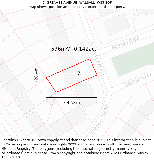 7, GREAVES AVENUE, WALSALL, WS5 3QF: Plot and title map