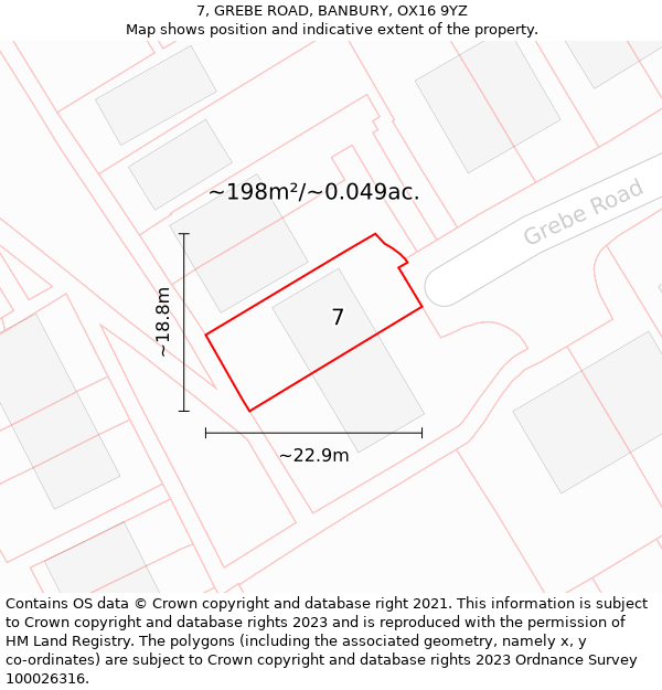 7, GREBE ROAD, BANBURY, OX16 9YZ: Plot and title map