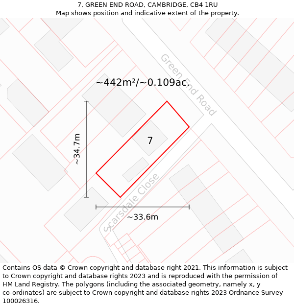 7, GREEN END ROAD, CAMBRIDGE, CB4 1RU: Plot and title map