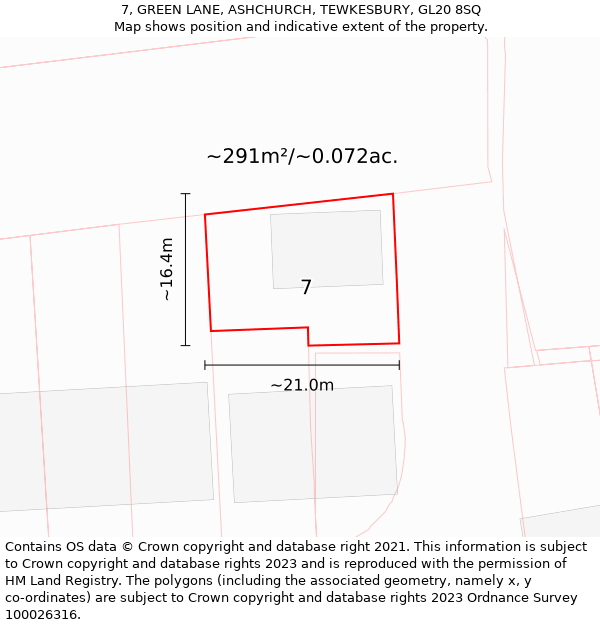 7, GREEN LANE, ASHCHURCH, TEWKESBURY, GL20 8SQ: Plot and title map