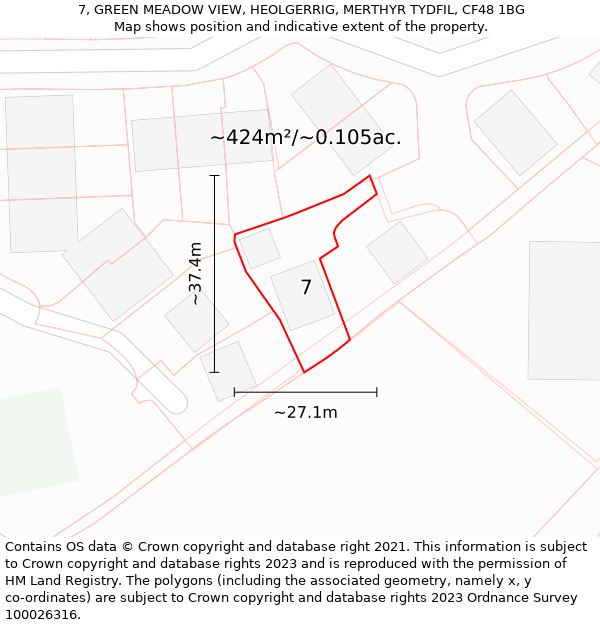 7, GREEN MEADOW VIEW, HEOLGERRIG, MERTHYR TYDFIL, CF48 1BG: Plot and title map