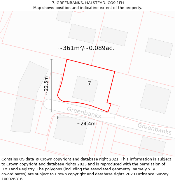 7, GREENBANKS, HALSTEAD, CO9 1FH: Plot and title map