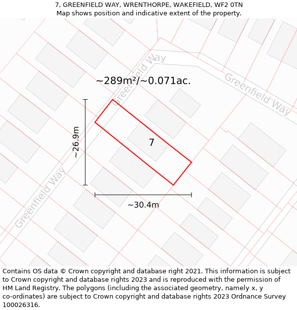 7, GREENFIELD WAY, WRENTHORPE, WAKEFIELD, WF2 0TN: Plot and title map