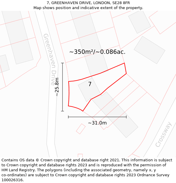 7, GREENHAVEN DRIVE, LONDON, SE28 8FR: Plot and title map