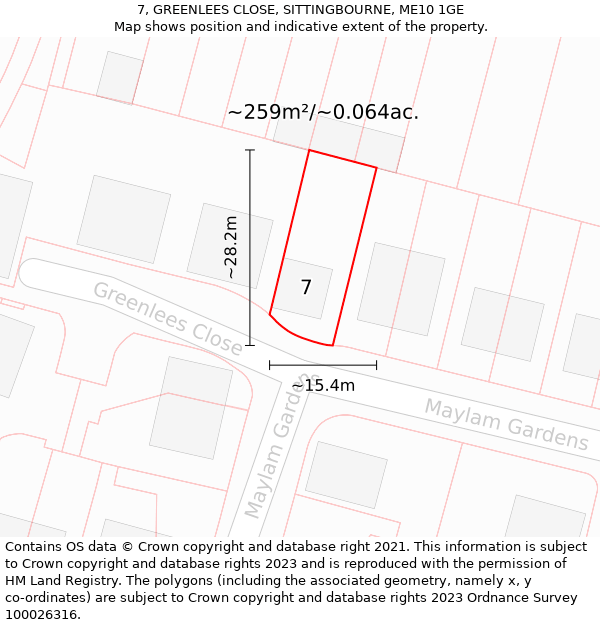 7, GREENLEES CLOSE, SITTINGBOURNE, ME10 1GE: Plot and title map