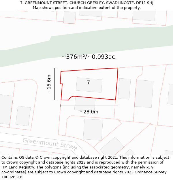 7, GREENMOUNT STREET, CHURCH GRESLEY, SWADLINCOTE, DE11 9HJ: Plot and title map