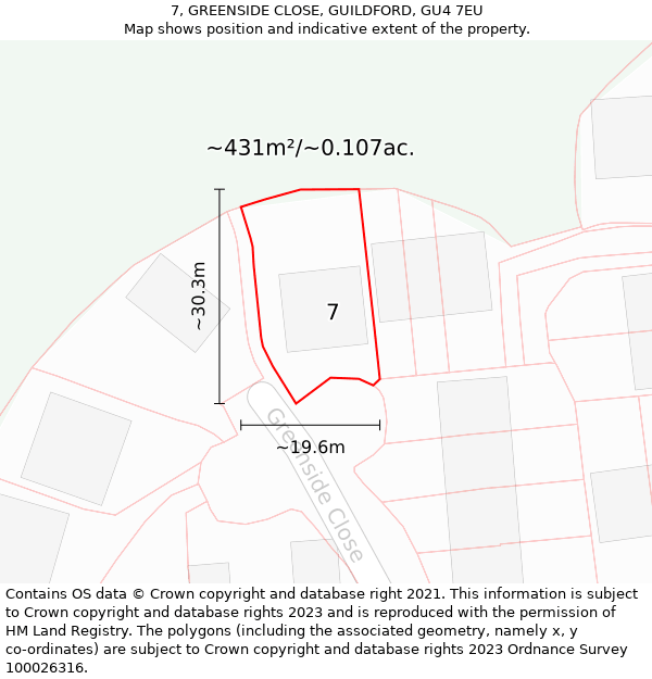 7, GREENSIDE CLOSE, GUILDFORD, GU4 7EU: Plot and title map