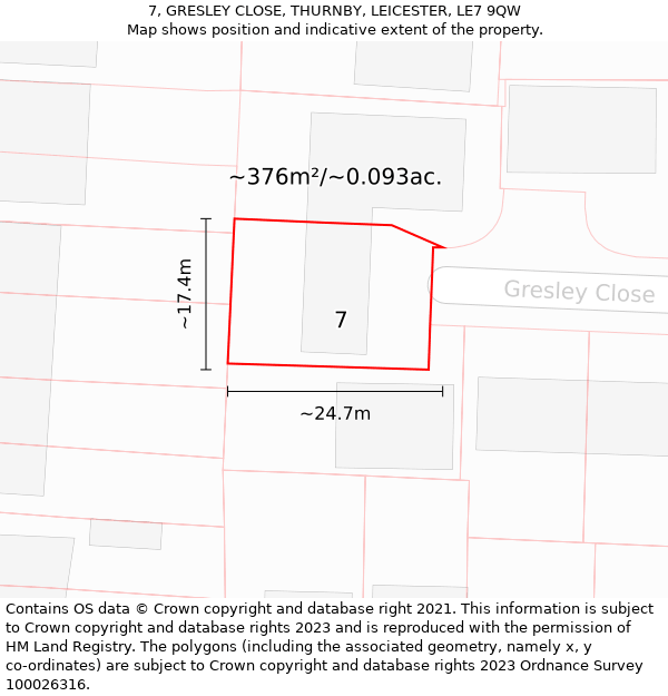 7, GRESLEY CLOSE, THURNBY, LEICESTER, LE7 9QW: Plot and title map