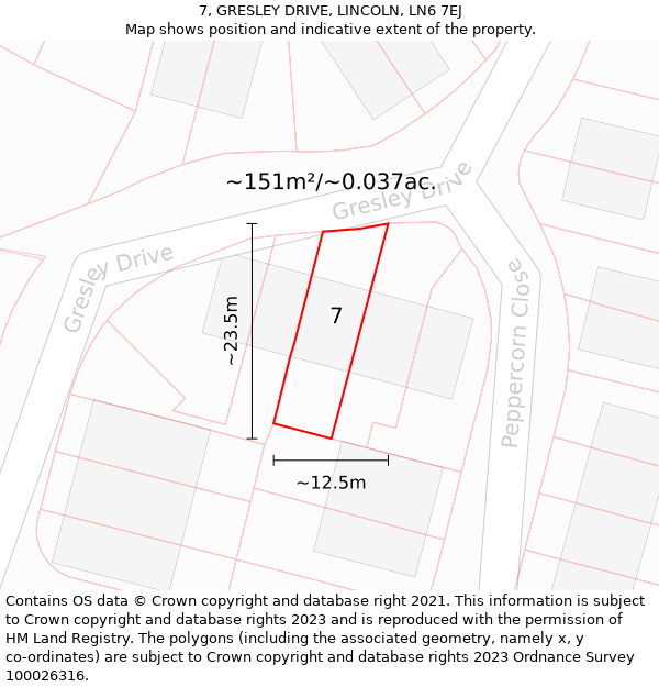 7, GRESLEY DRIVE, LINCOLN, LN6 7EJ: Plot and title map