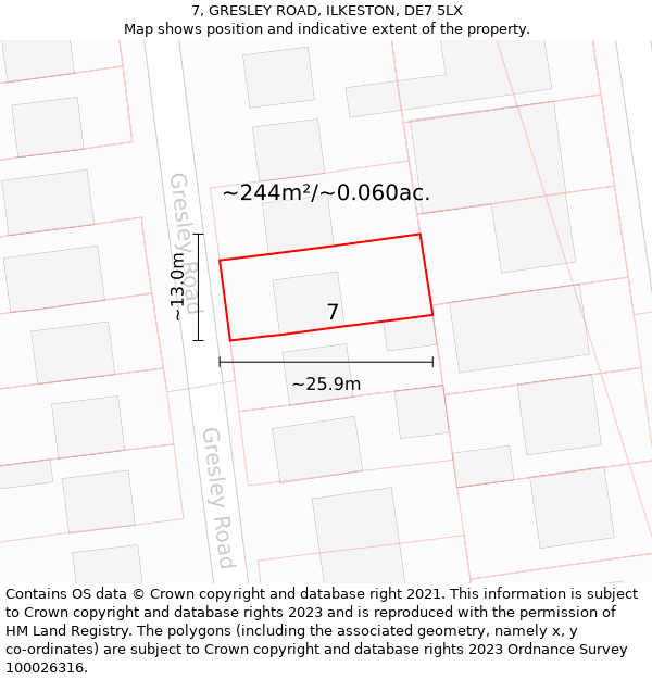 7, GRESLEY ROAD, ILKESTON, DE7 5LX: Plot and title map