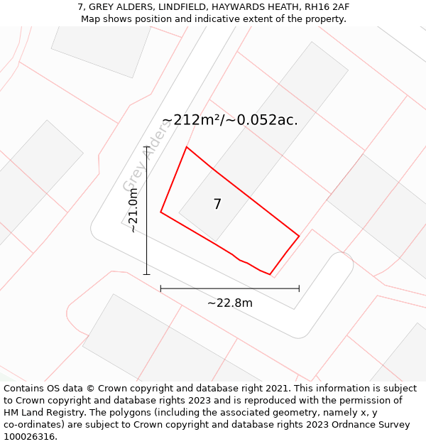 7, GREY ALDERS, LINDFIELD, HAYWARDS HEATH, RH16 2AF: Plot and title map