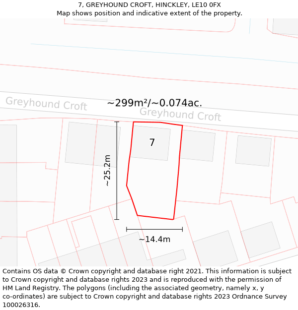 7, GREYHOUND CROFT, HINCKLEY, LE10 0FX: Plot and title map