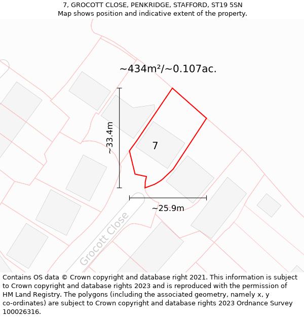 7, GROCOTT CLOSE, PENKRIDGE, STAFFORD, ST19 5SN: Plot and title map